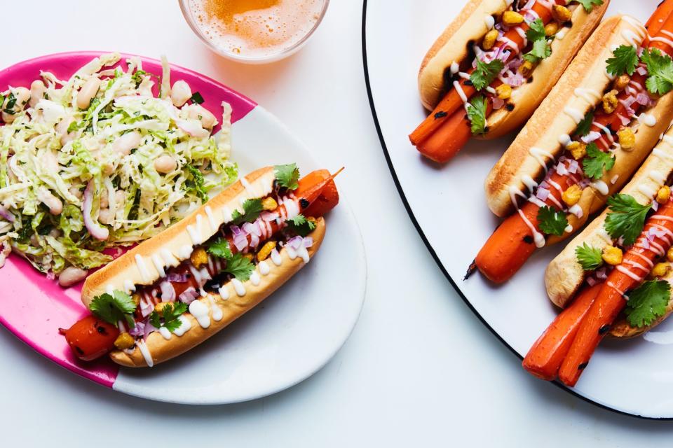Grilled Carrot "Hot Dogs" with Tangy Slaw