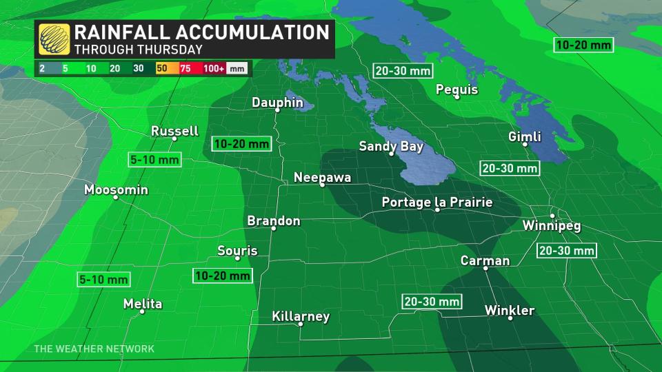 Manitoba rainfall map through Thursday (updated April 16)