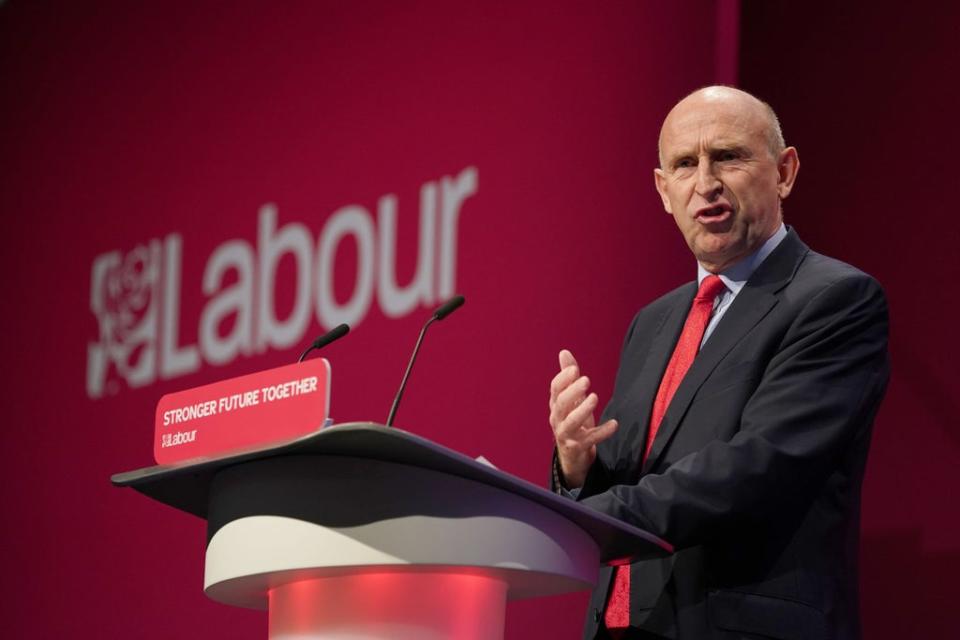 Shadow defence secretary John Healey during his speech at the Labour Party conference (PA) (PA Wire)