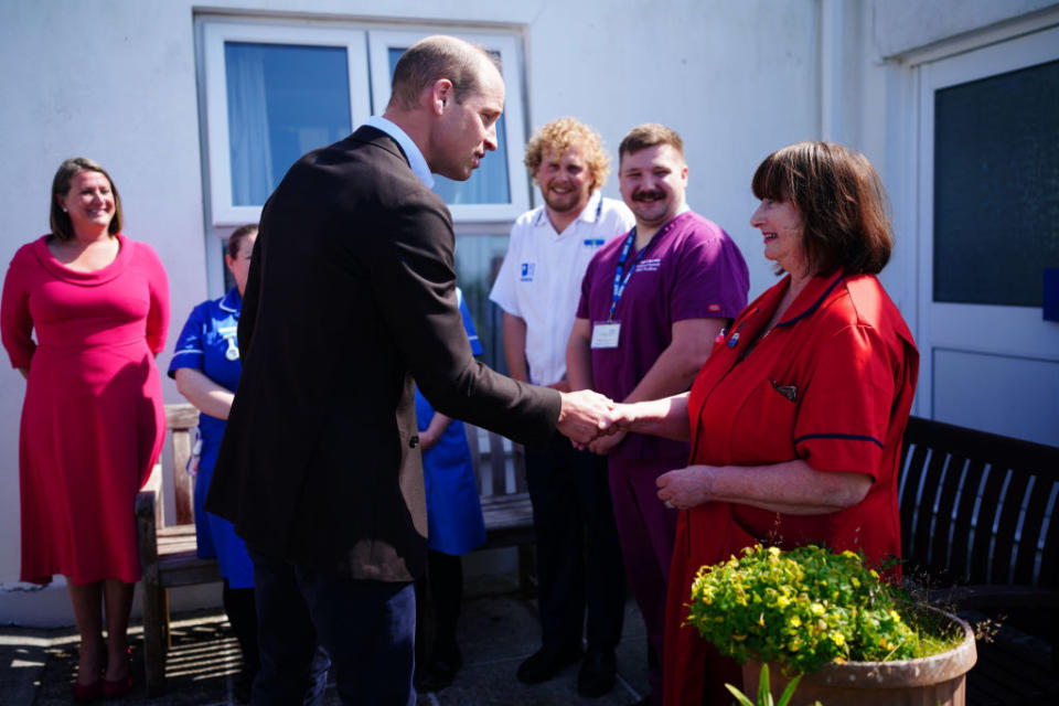 Prince William, the Prince of Wales, speaks to Lynda McHale during a visit to St. Mary's Community Hospital, on the Isles of Scilly, England, on May 10, 2024.<span class="copyright">Ben Birchall—Getty Images</span>