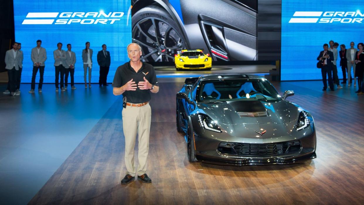 corvette chief engineer tadge juechter introduces the 2017 corvette grand sport tuesday, march 1, 2016 at the geneva international motor show in geneva, switzerland like the corvette c7r race car, the new grand sport combines a lightweight architecture, a track honed aerodynamics package and a naturally aspirated engine the corvette grand sport coupe and convertible go on sale this summer in the us and in the fall in europe photo by thorsten weigl for chevrolet