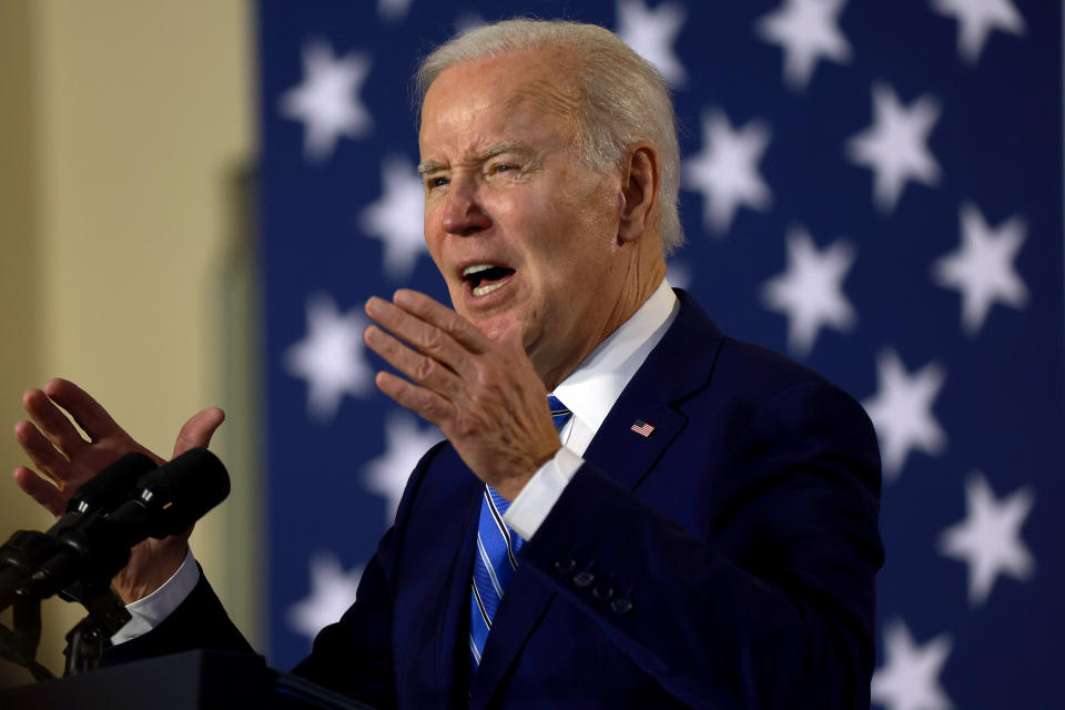 TAMPA, FLORIDA - FEBRUARY 09: U.S. President Joe Biden speaks during an event to discuss Social Security and Medicare held at the University of Tampa on February 09, 2023 in Tampa, Florida. The visit comes two days after his State of the Union address in Washington, where accused some republicans of wanting to cut social security and medicare. (Photo by Joe Raedle/Getty Images)