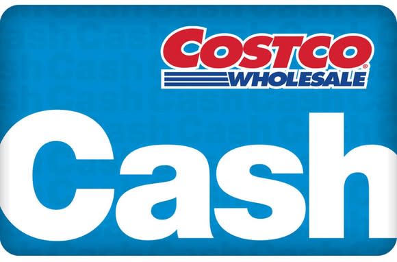 The Costco logo and word Cash on a blue background