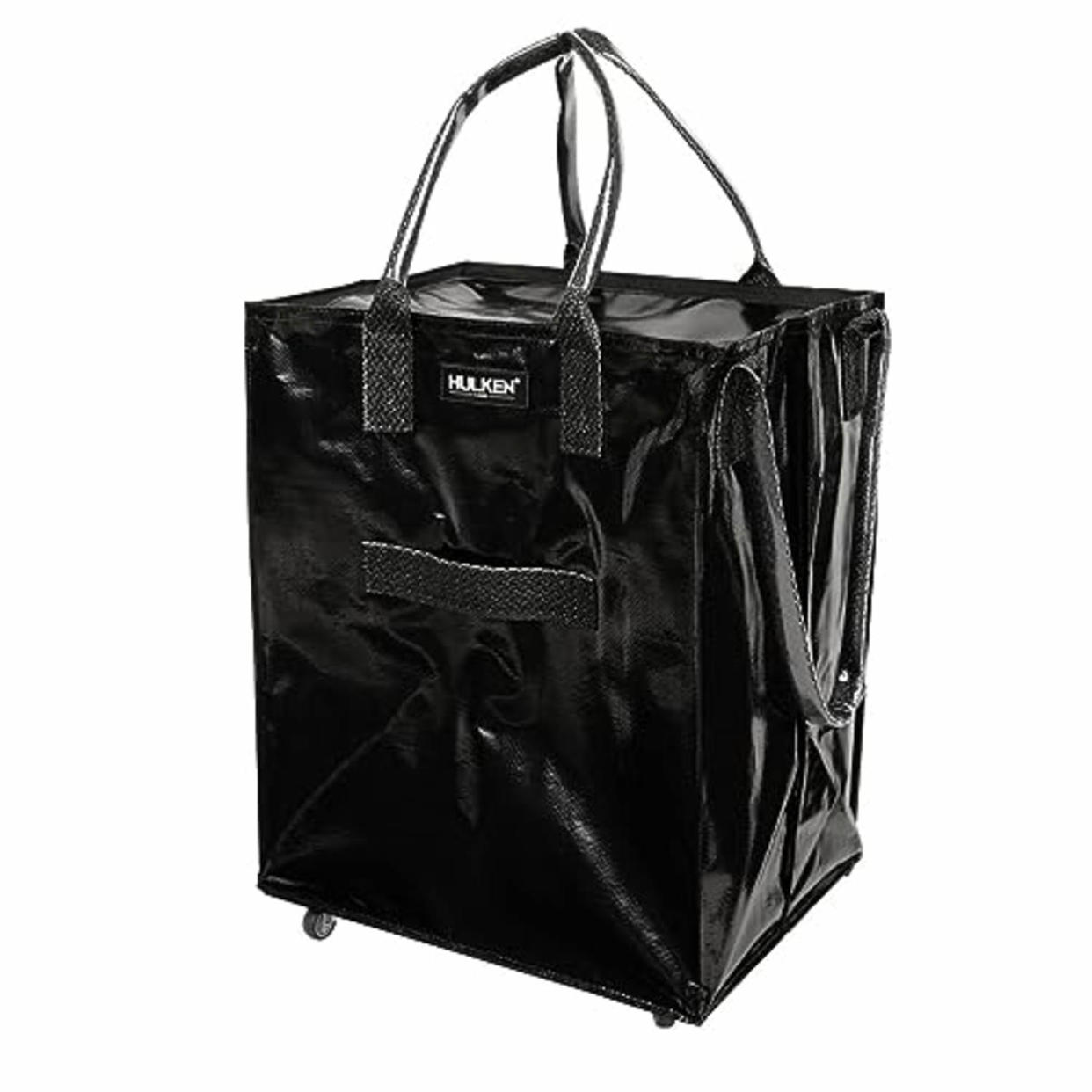 HULKEN - (Large, Black) Reusable Grocery Bag On Wheels, Shopping Trolley, Rolling Tote, Zipper Closure, Lightweight, Carries Up to 66 lb, Folds Flat, Unbreakable Handles (AMAZON)