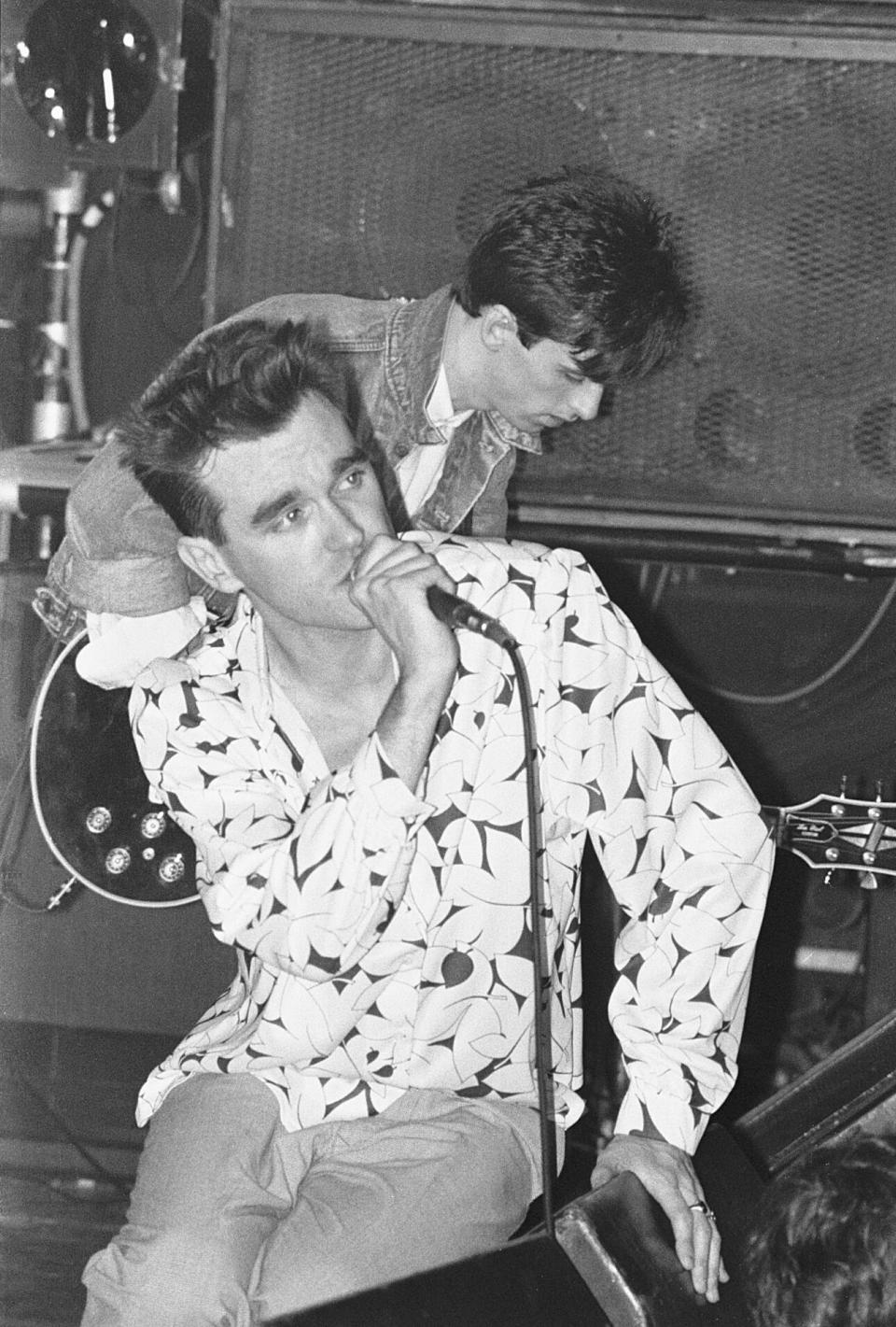 With Morrissey at London’s The Royal Albert Hall, April 5, 1985. (Credit: Phil Dent/Redferns)