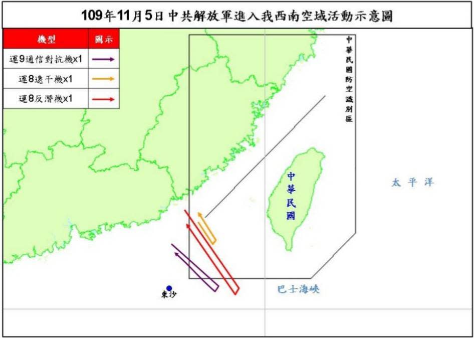 共機擾我西南空域示意圖。（圖／國防部提供）