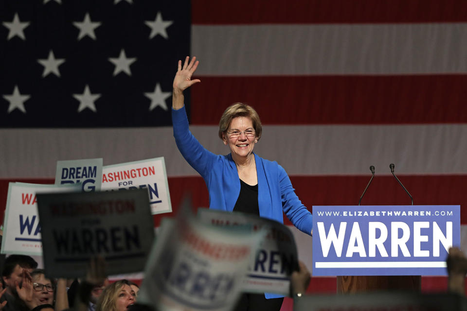 Democratic presidential candidate U.S. Sen. Elizabeth Warren, D-Mass., speaks during a campaign event Saturday, Feb. 22, 2020, in Seattle. (AP Photo/Elaine Thompson)