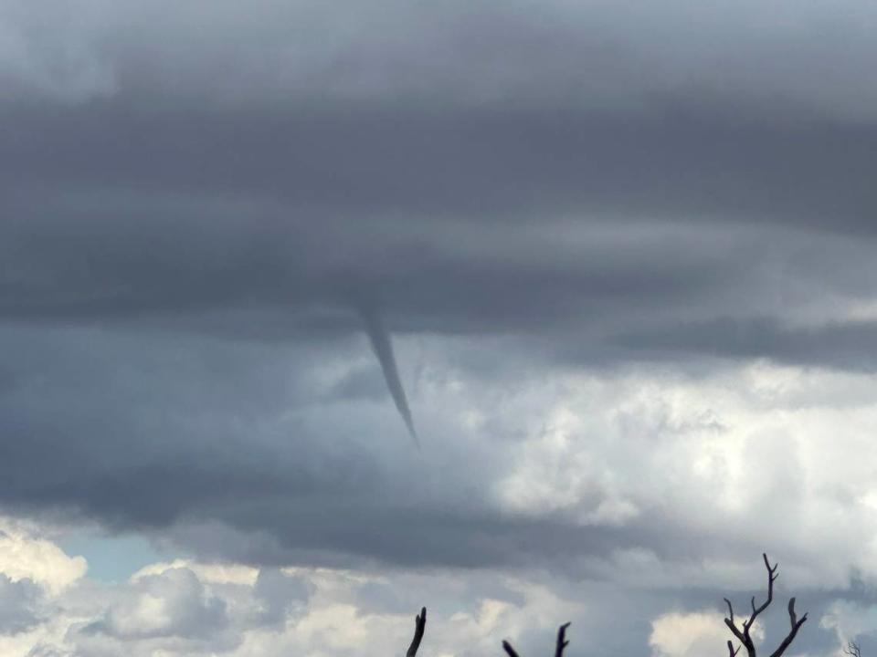 What looks to be a tornado over the Plant Fire in Santa Barbara County was captured by firefighters on August 21, 2023.