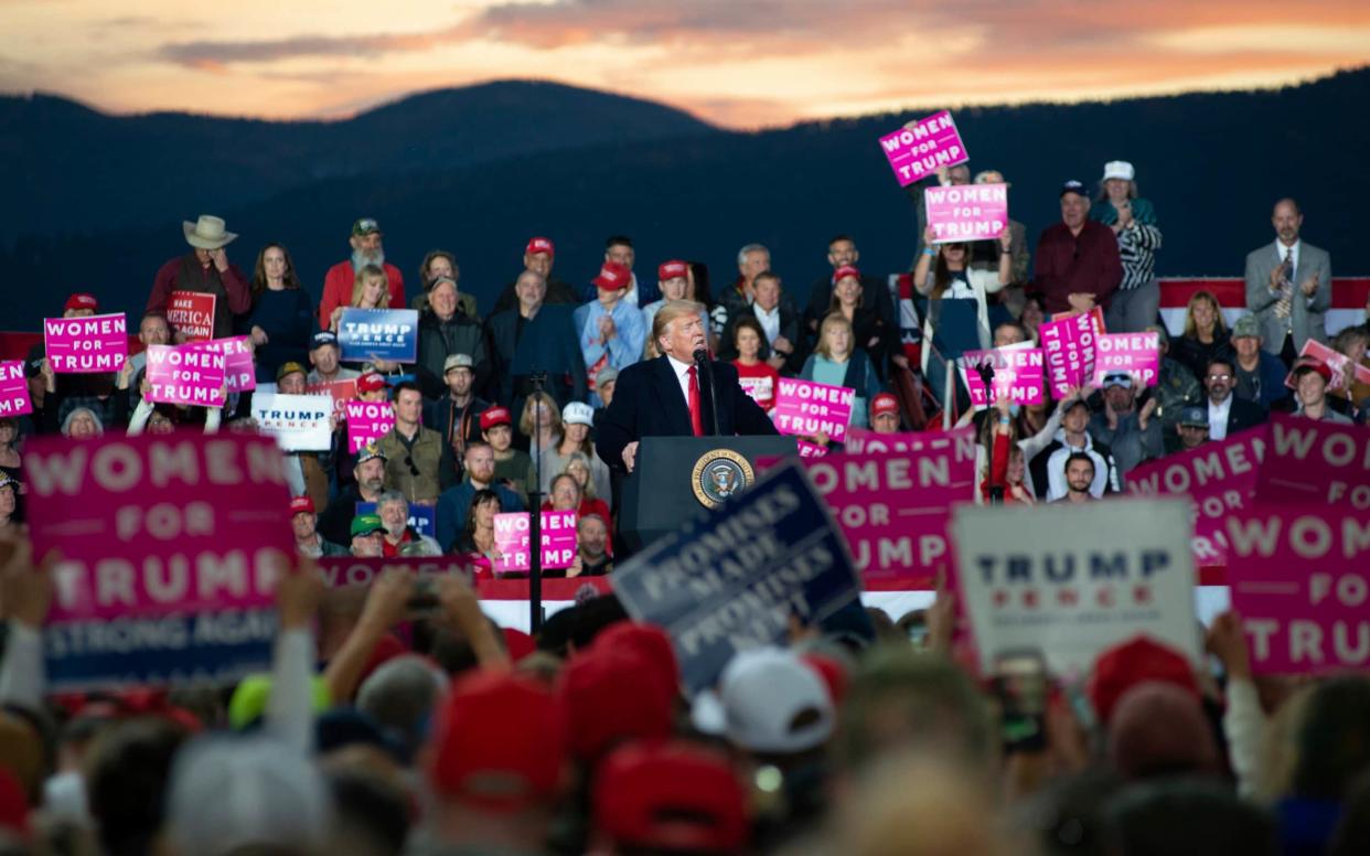 Donald Trump speaks during a campaign rally at Minuteman Aviation Hangar in Missoula, Montana - FR128134 AP