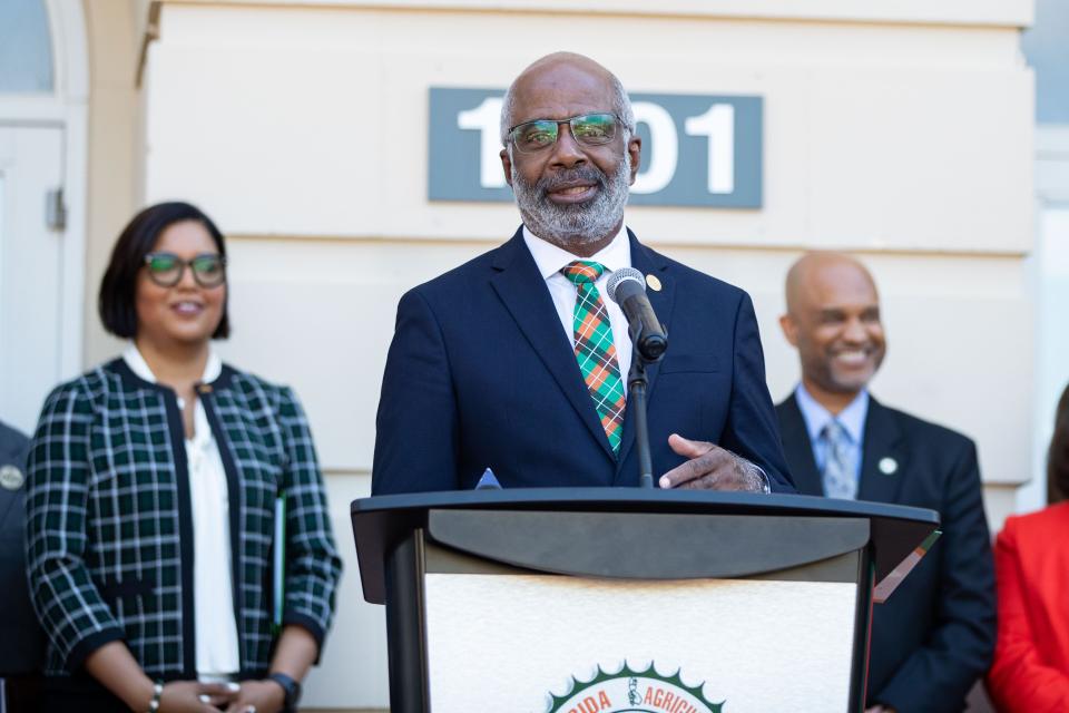 Florida A&M President Larry Robinson announces that FAMU is ranked 91st by US News and World Report during a press conference on Monday, Sept. 18, 2023.