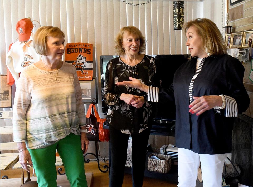 Mary Ellen (Anderson) Clark, 80, from left, Myrna (Axelrod) Goldberg, 81, and Patti (Bolog) Schaefer, 82, were all members of the Cassidyetts with Bonnie L. (Leonard) Crawley, not pictured, who cheered for the Cleveland Browns during the 1955-57 seasons while students at Alliance High School. There were a total of 24 members on the squad.