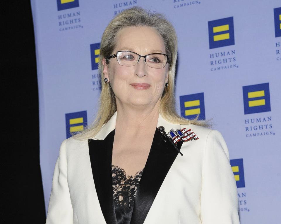 Meryl Streep attends the Human Rights Campaign Greater New York Gala at Waldorf Astoria Hotel on Saturday, Feb. 11, 2017, in New York. (Photo by Christopher Smith/Invision/AP)