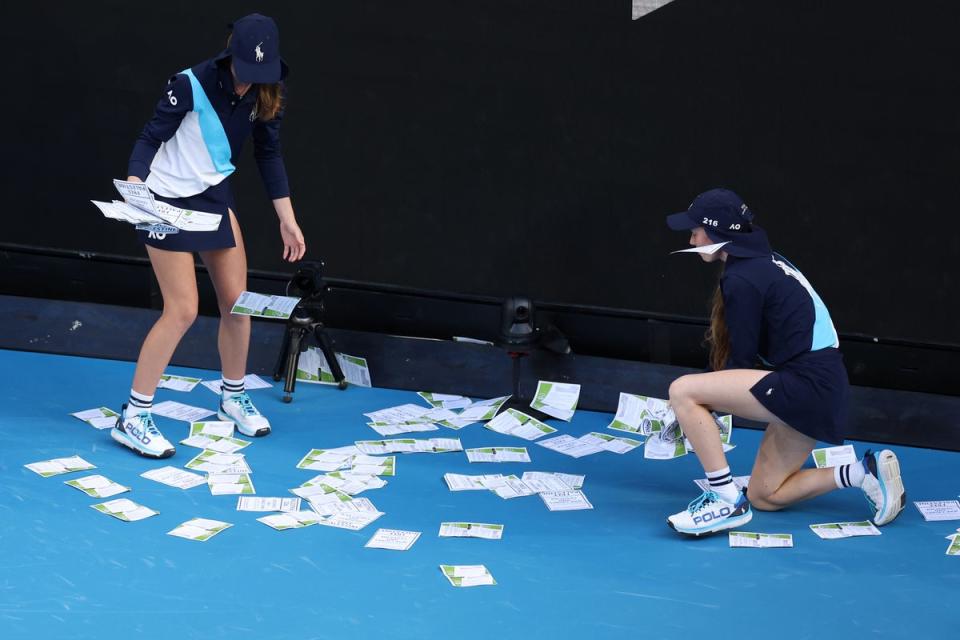 Some of the pieces of paper had to picked up off the court (Getty Images)