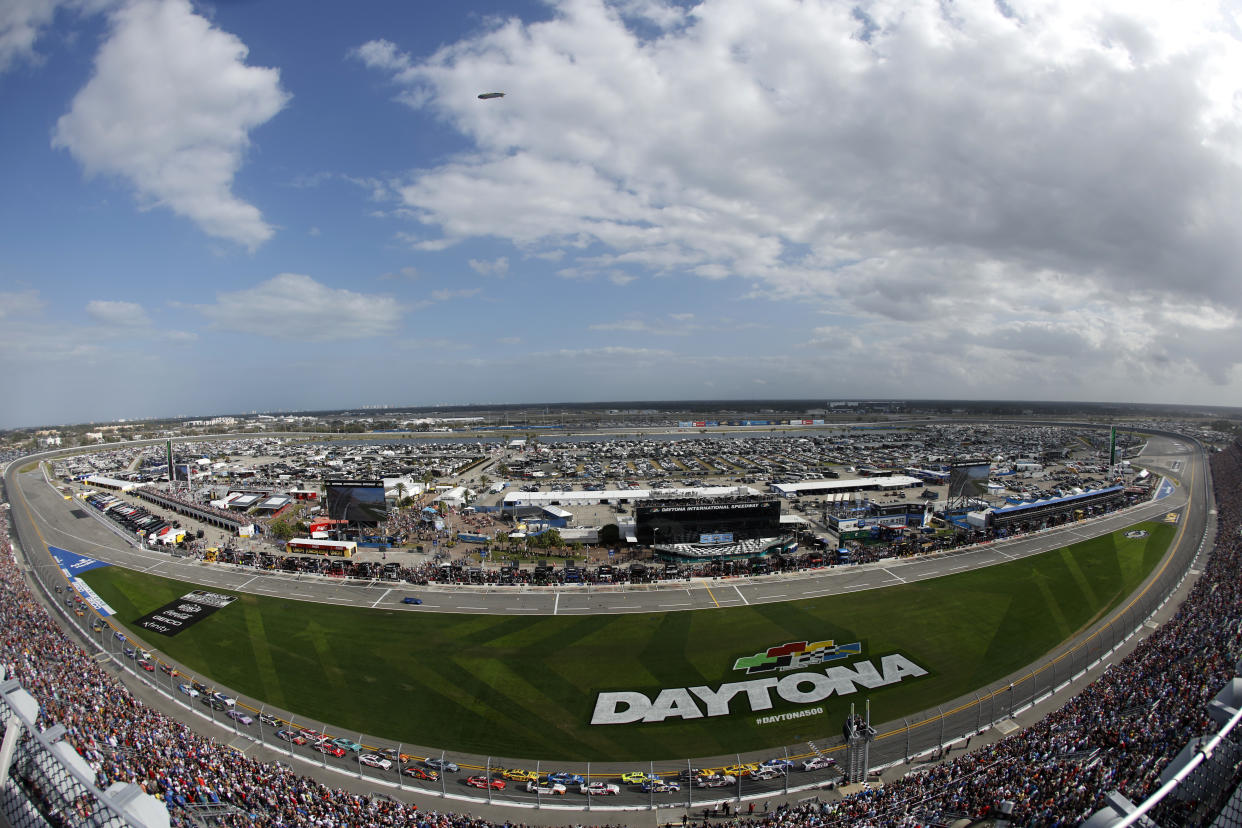 The grass area inside Daytona International Speedway is large enough to stage a football game. (Photo by Mike Ehrmann/Getty Images)
