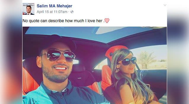 Salim Mehajer and wife Aysha. Source: Facebook