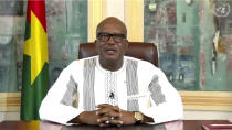 In this image made from UNTV video, Roch Marc Christian Kabore, President of Faso and President of the Council of Ministers of Burkina Faso, speaks in a pre-recorded message which was played during the 75th session of the United Nations General Assembly, Thursday Sept. 24, 2020, at U.N. headquarters in New York. (UNTV via AP)