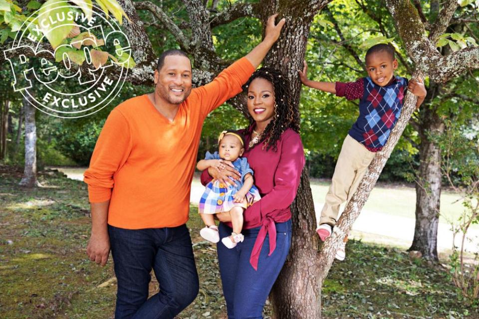 Pat Neely photographed in October with his wife Tamika and children Eriel, 3 months, and Eijah, 5.