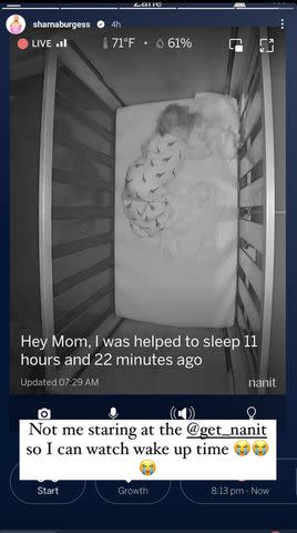 <p>Sharna Burgess/Instagram</p> Sharna Burgess showing baby monitor on her Instagram Story