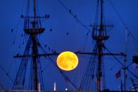 <p>Selenophiles can imagine themselves as swashbucklers at sea after getting a glimpse of the moon over the rigging of the Mayflower II in Boston. </p>