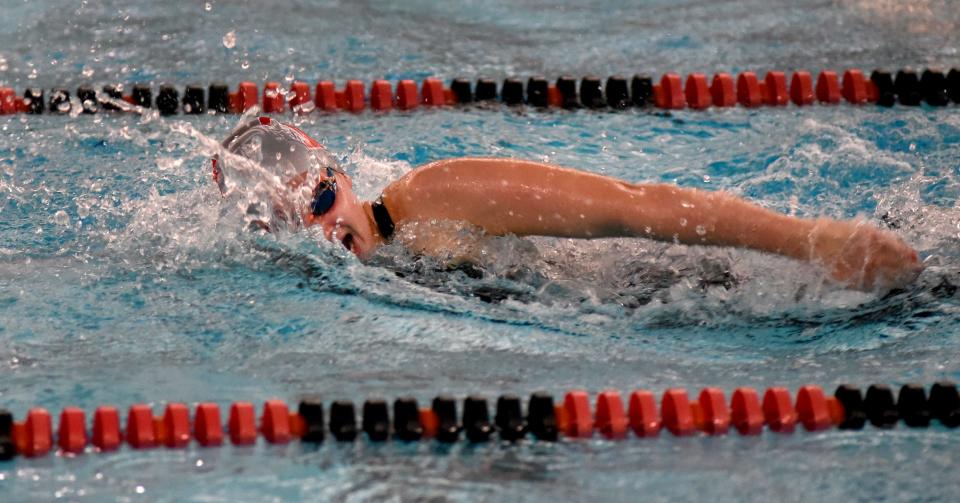 Hannah Smith of Bedford swims the 200-yard freestyle going onto win the event at the Monroe County Swim Finals Saturday.