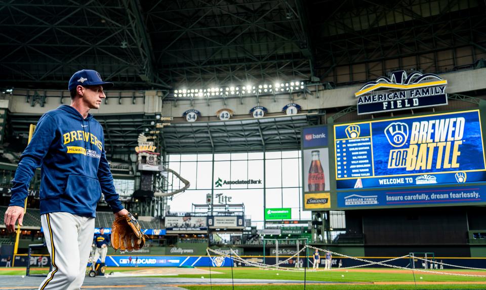 Milwaukee Brewers manager Craig Counsell is seen during batting practice before Game 2 of the wild-card playoff series against the Arizona Diamondbacks on Wednesday. The Brewers' season ended after they lost that game and now speculation swirls about Counsell's future as the manager.