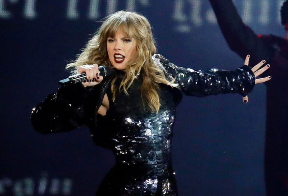 This May 8, 2018 file photo shows Taylor Swift performing during her "Reputation Stadium Tour" opener in Glendale, Ariz.