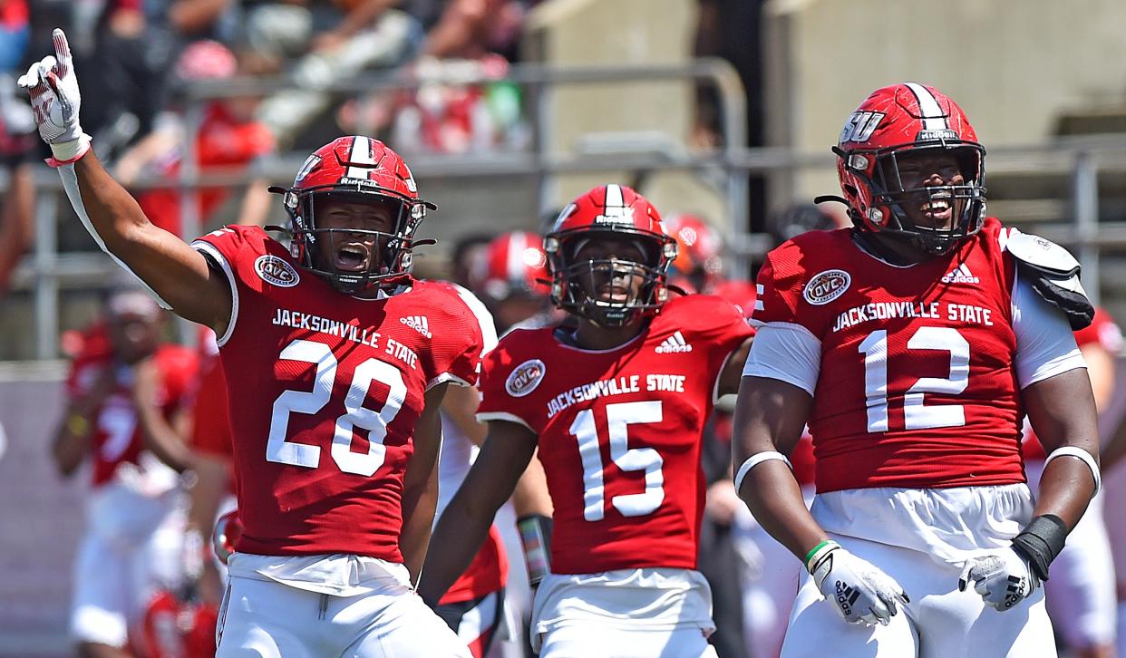 Jacksonville State's Stevonte Tullis (28) has gone from walk-on player on offense to a preseason all-conference linebacker as a senior.