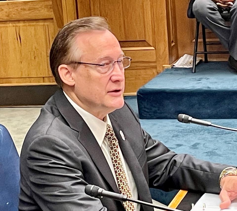 The Rev. John Raymond, who is charged with four counts of criminal juvenile cruelty, is running for the Louisiana House of Representatives. He is shown here testifying before the House Education Committee on May 23, 2023.