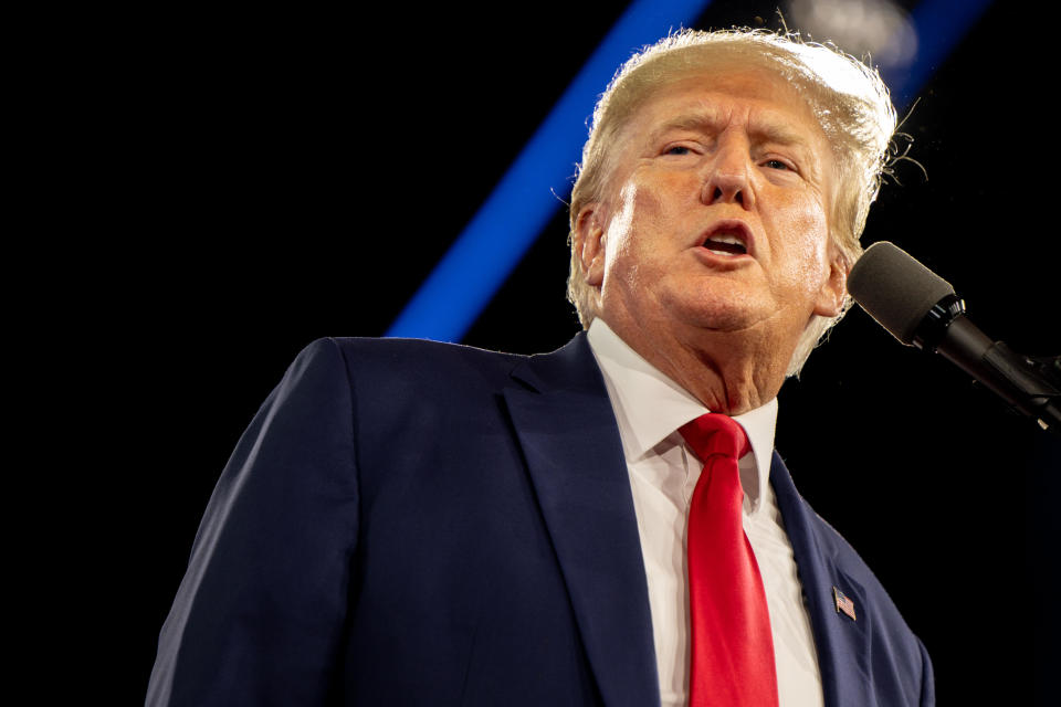 Former U.S. President Donald Trump speaks at the Conservative Political Action Conference CPAC held at the Hilton Anatole on August 06, 2022 in Dallas, Texas.  / Credit: BRANDON BELL / Getty Images