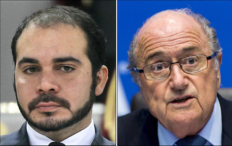 Jordan's Prince Ali bin al-Hussein (left) and FIFA president Sepp Blatter will battle it out for the leadership of football's world governing body