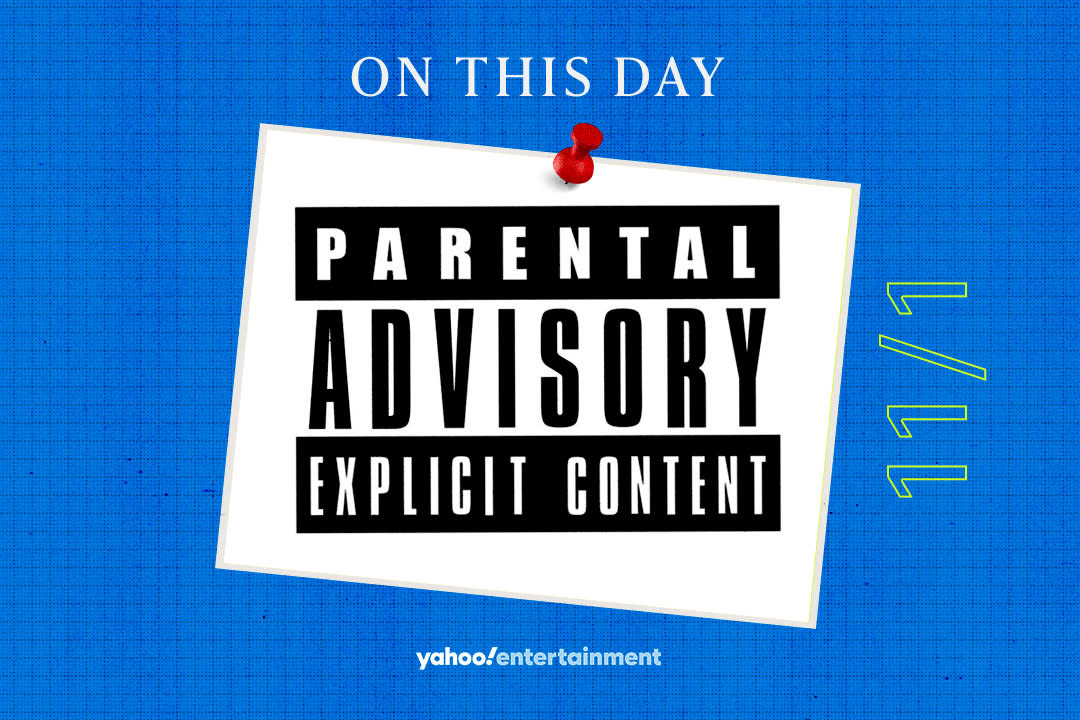 The parental advisory label didn't look like this at first, but this is what was settled on. (Photo illustration: Yahoo News; photo: Recording Industry Association of America)
