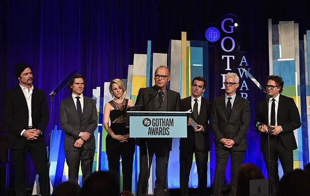 Liev (far right) and Billy (next to him) worked on the film Spotlight together. Source: Getty