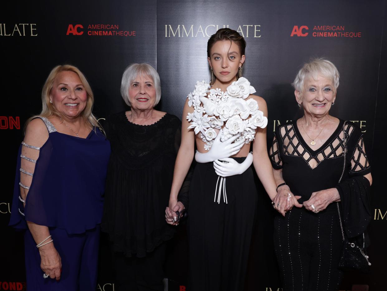 Sydney Sweeney, her mother, and grandmothers at the "Immaculate" premiere in Los Angeles.