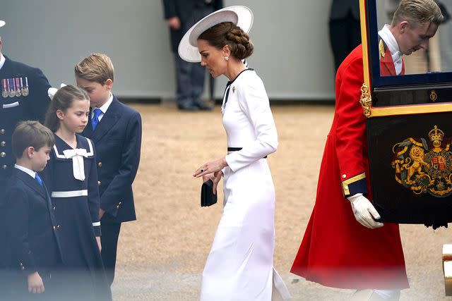 <p>Yui Mok/PA Images via Getty</p> Kate Middleton, Prince George, Princess Charlotte and Prince Louis at Trooping the Colour on June 15, 2024