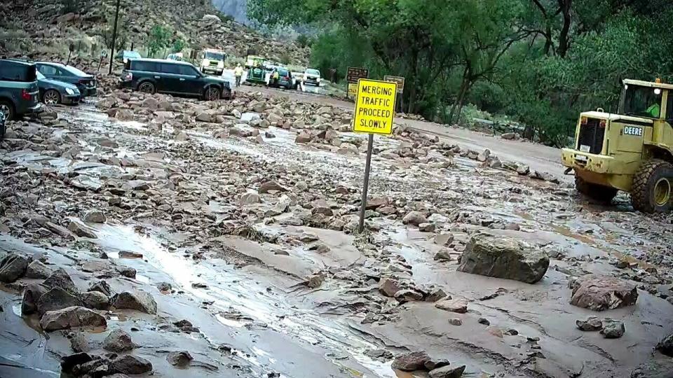 A flash flood hits Zion National Park on Tuesday, June 30, 2021.