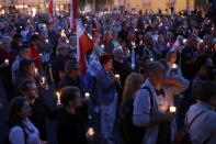 People attend a protest against judicial reforms in front of the Supreme Court in Warsaw, Poland, July 26, 2017. Agencja Gazeta/Agata Grzybowska via REUTERS