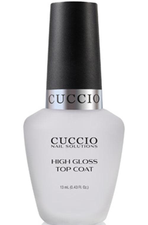 Always finish your manicure with a quick-dry top coat that has an inbuilt UV-inhibitor. Your nails, like your skin, need sun damage protection and this will prevent nails from fading and yellowing. Pictured: Cuccio High Gloss Top Coat ($17.90)