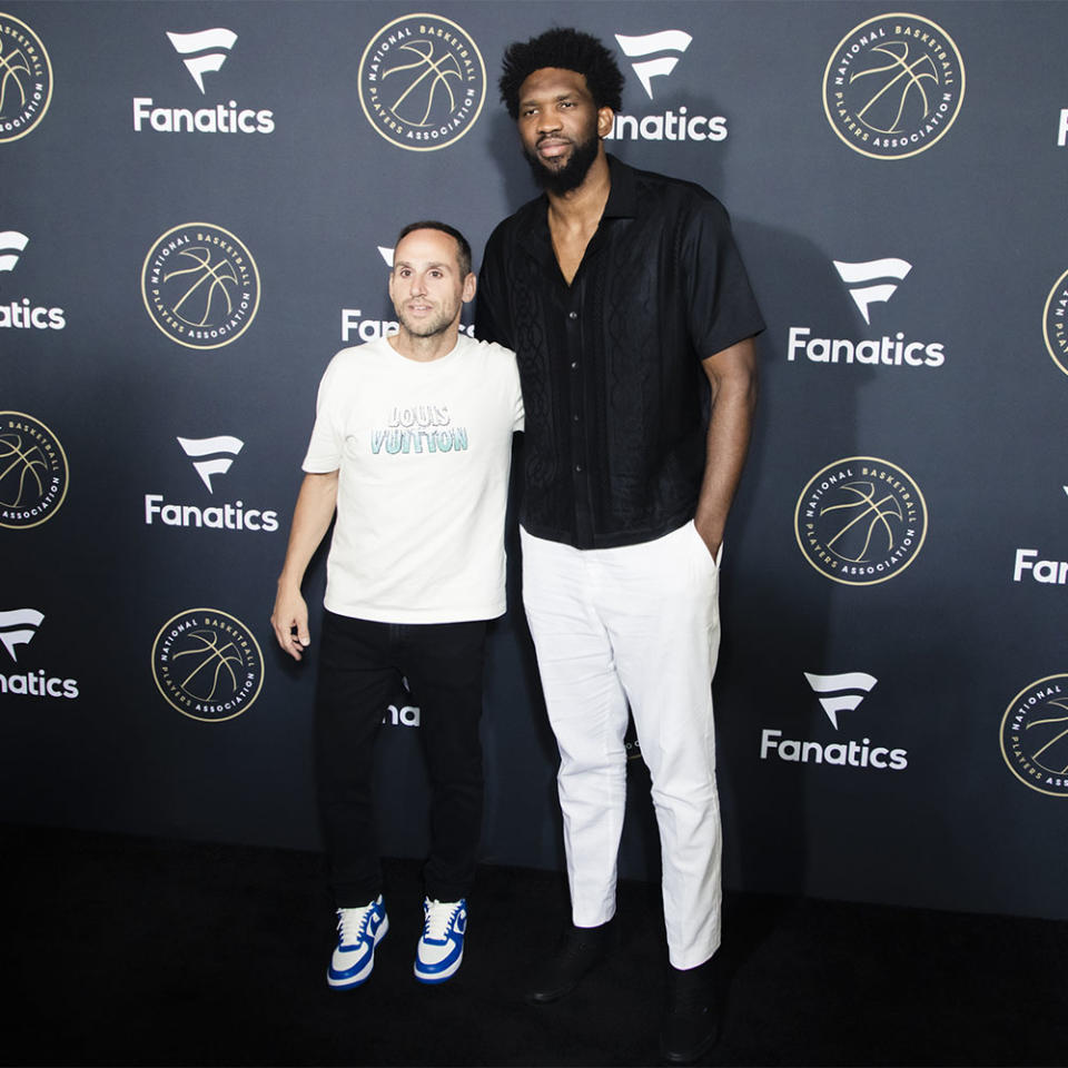 Michael Rubin and Joel Embiid attend the Fanatics x NBPA Summer Players Party hosted by Michael Rubin at Tao Nightclub at The Venetian Resort Las Vegas on July 08, 2023 in Las Vegas, Nevada.