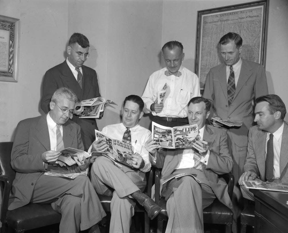 Members of a 1948 committee appointed by the mayor to "investigate the problem of comic books in Springfield." Published in the Daily News on September 24, 1948.
