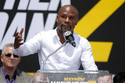 Mayweather promotes his upcoming fight. (Getty)