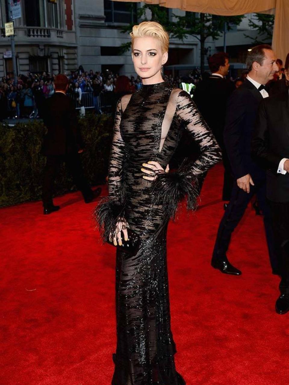 <p>Anne Hathaway wears vintage Valentino at the Met Ball, May 2013.</p>