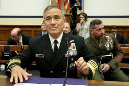 The Commander of the U.S. Pacific Command, Admiral Harry Harris, waits to testify before a House Armed Services Committee hearing on