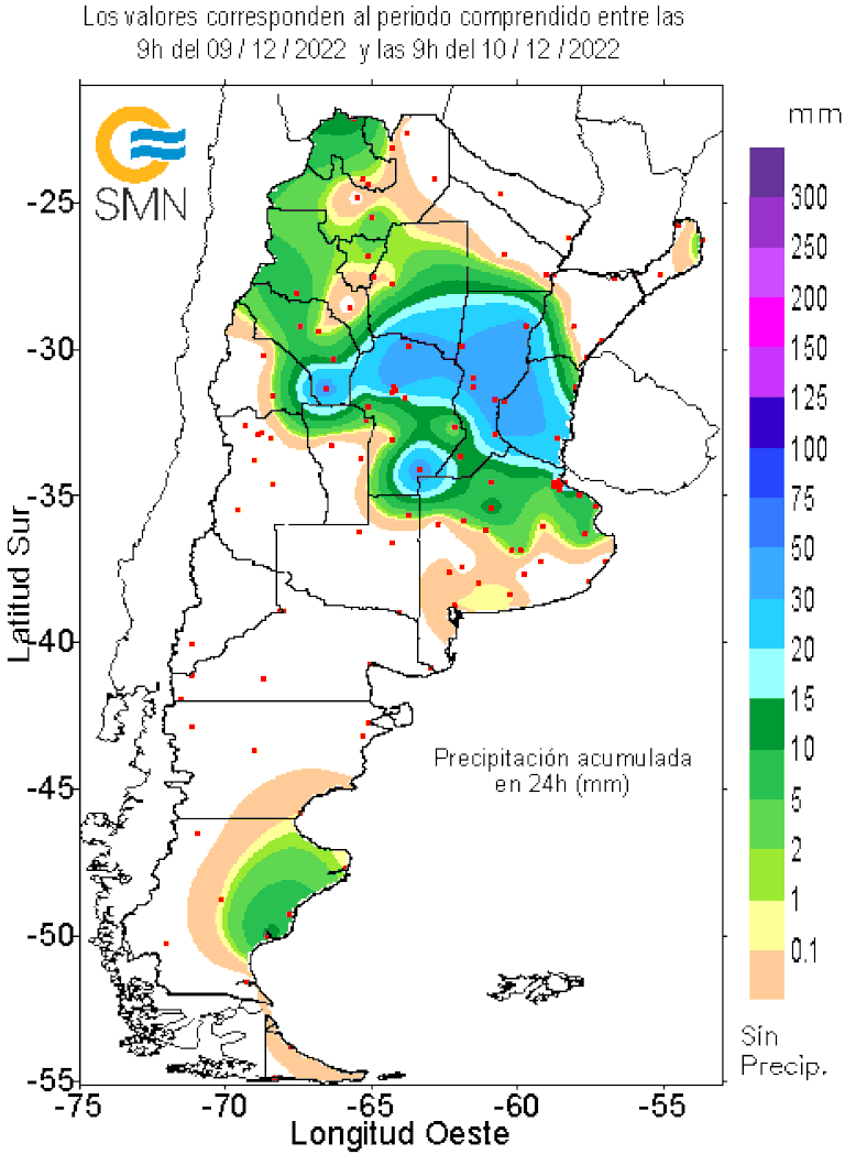 Mapa de las lluvias de las últimas 24 horas