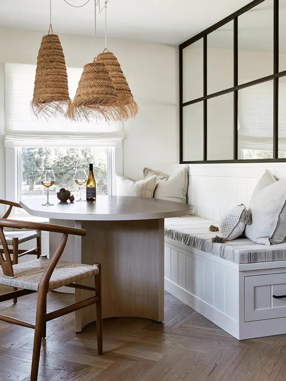 woven pendants on the dining table