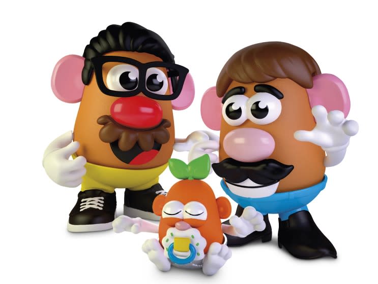 The genderless Create Your Own Potato Family toy is two adult potatoes and a baby