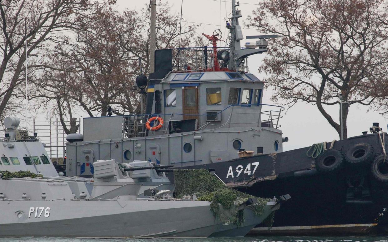 Seized Ukrainian navy vessels in Kerch in the annexed Crimea - AFP