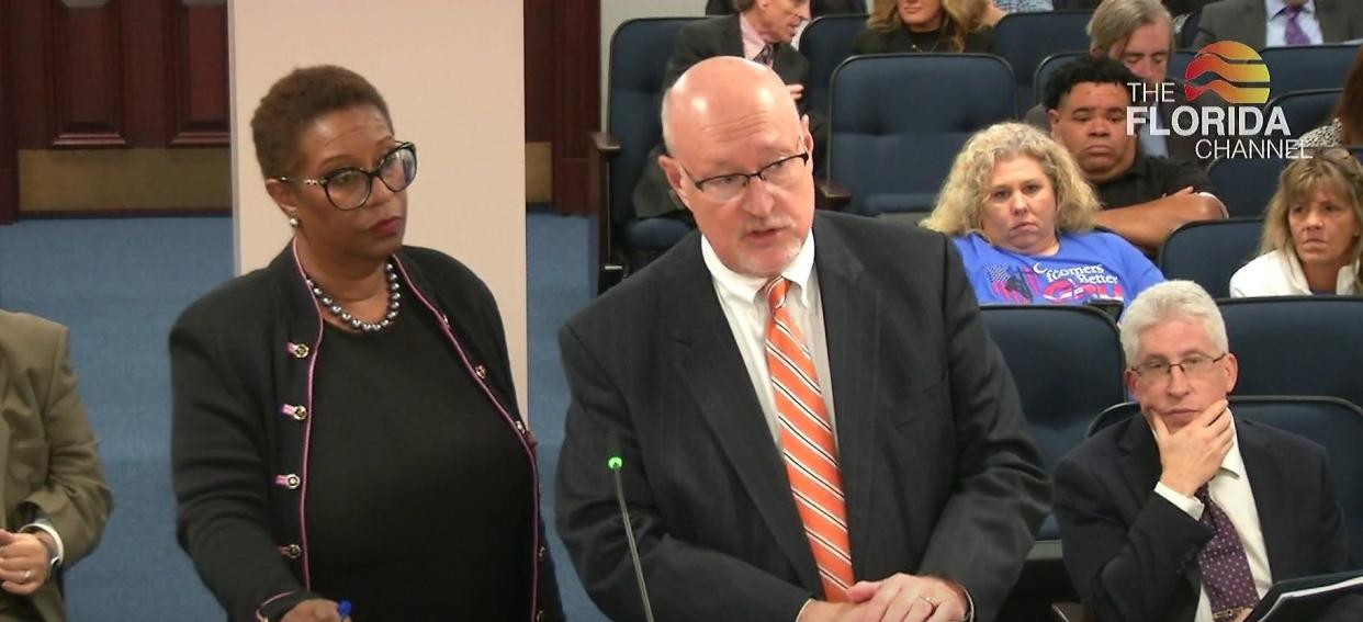 Gainesville Mayor Harvey Ward and City Manager Cynthia Curry talk about the city's budget and how officials resolved much of previous audit findings at the state's JLAC hearing on Oct. 16, 2023.