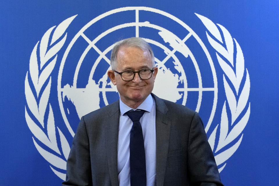 United Nations Special Rapporteur on the situation of Human Rights in Afghanistan, Richard Bennett, attends a news conference in Kabul, Afghanistan, Thursday, May 26, 2022. (AP Photo/Ebrahim Noroozi)