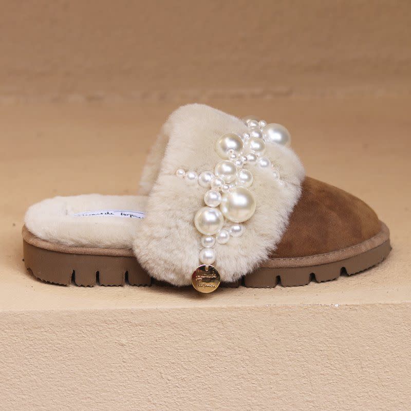 13) Pearls Shearling Mules