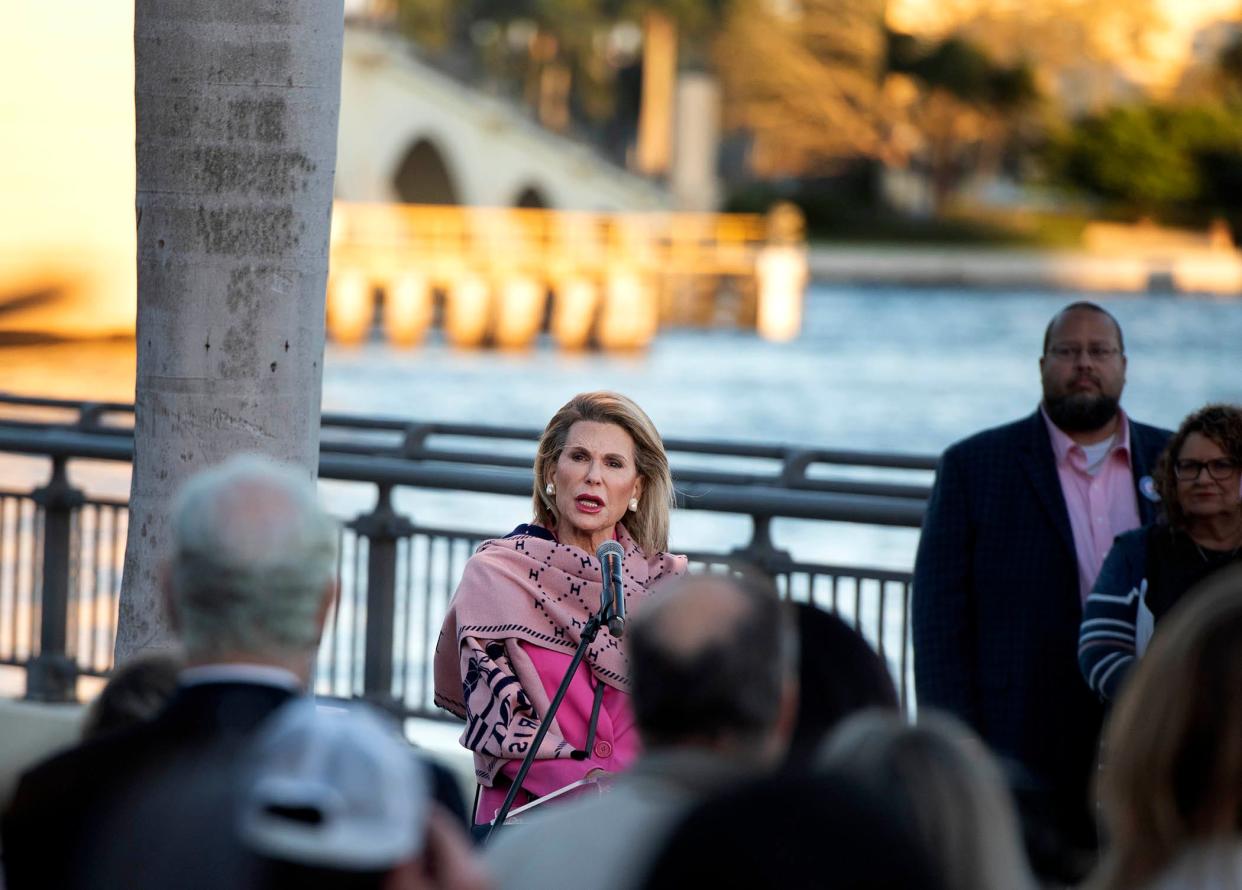 Nancy Brinker speaks during the Promise Fund of Florida annual Bridge Lighting of the Royal Park Bridge and Pink Boots on the Ground celebration this past January.